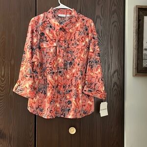 Breckinridge coral blouse with pattern. 3/4 sleeves. NWT. Size XL
